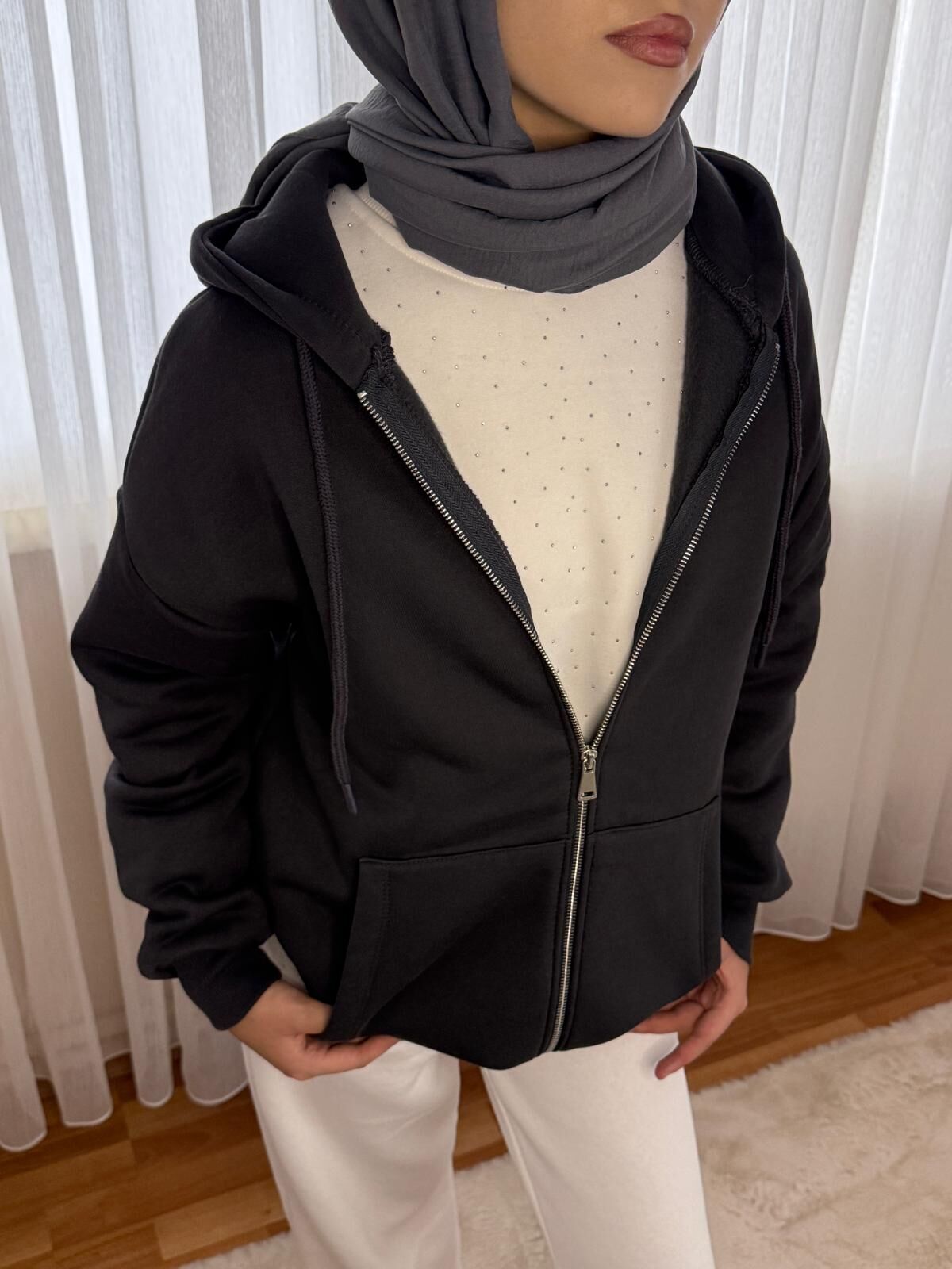 Oversize Kapşonlu Sweat S - Antrasit