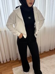 Oversize Kapşonlu Yarım Sweat