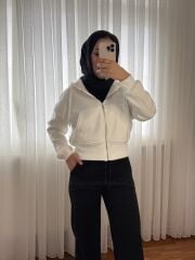 Oversize Kapşonlu Yarım Sweat