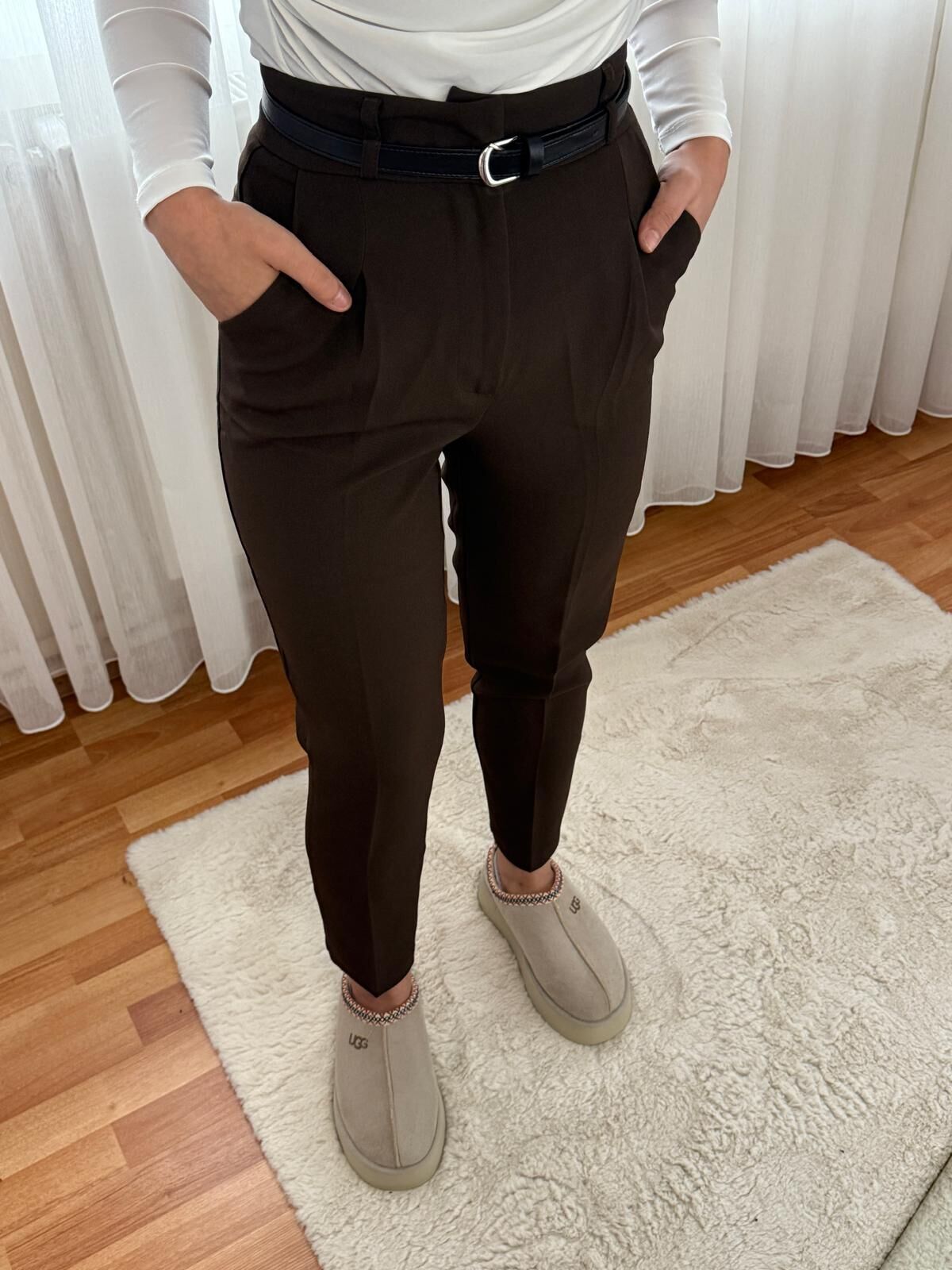 Yüksek Bel Havuç Pantolon Kahve - 44