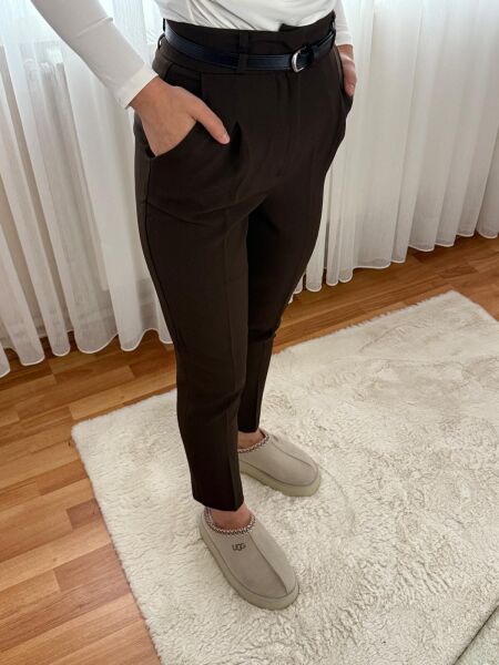 Yüksek Bel Havuç Pantolon Kahve - 44